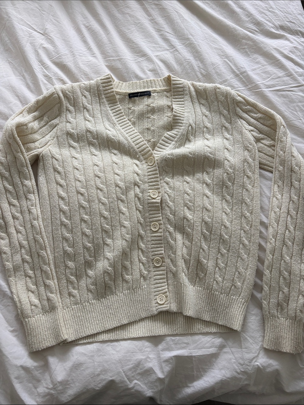 Brandy Melville Cream Cable-Knit V-Neck Cardigan Sweater